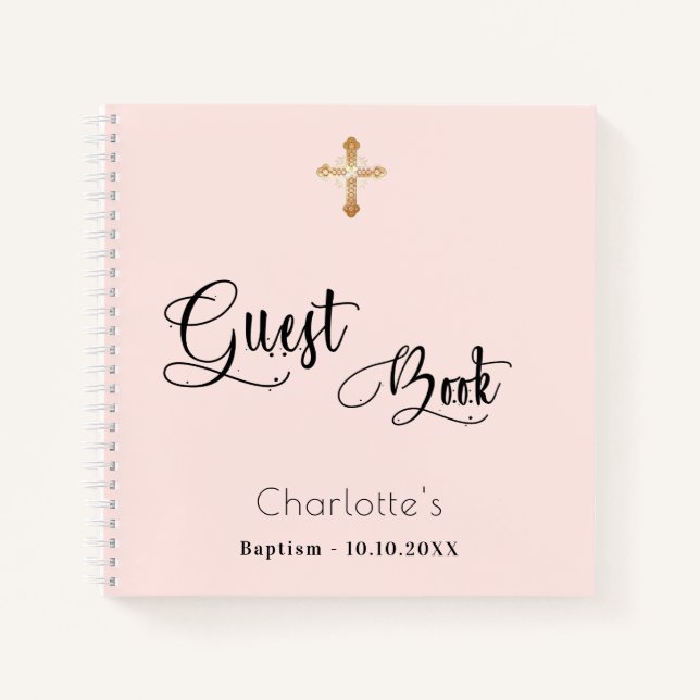 Guest book baptism blush rose gold girl script (Front)