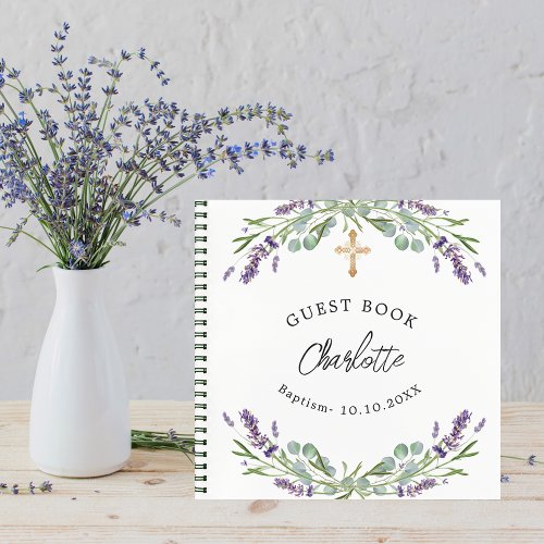 Guest book Baptism lavender violet eucalyptus