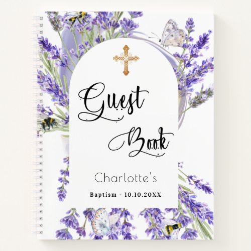 Guest book baptism lavender violet florals