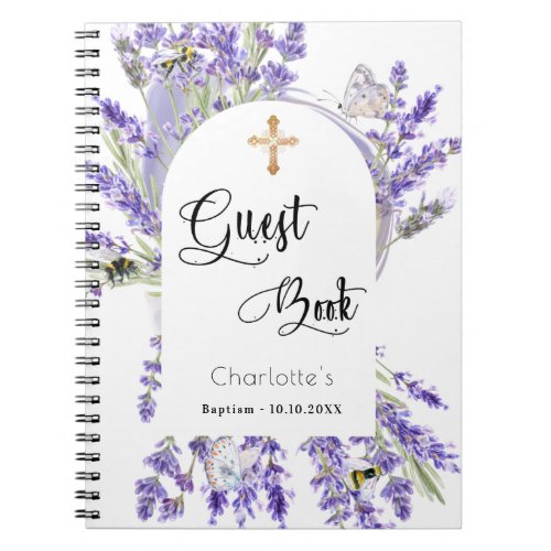 Guest book baptism lavender violet florals