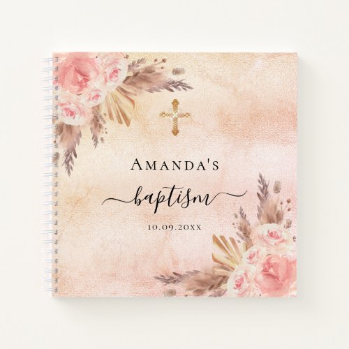 Guest book baptism pampas grass rose blush girl