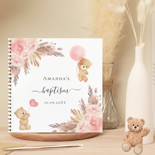 Guest book baptism pampas grass rose blush teddy