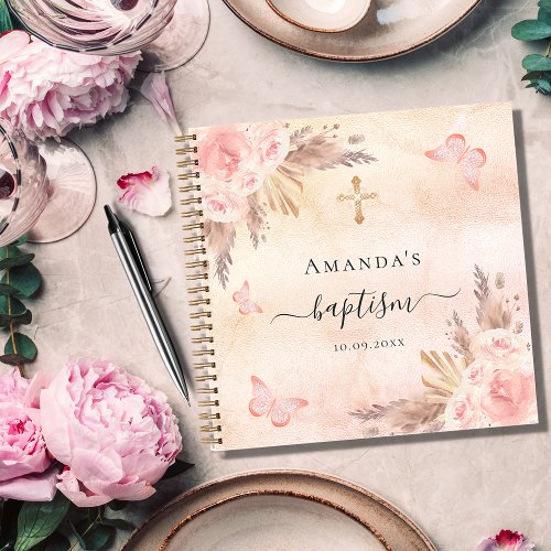Guest book baptism pampas rose blush butterfly