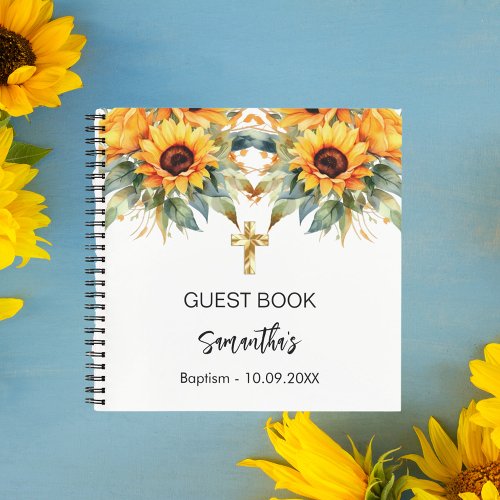 Guest book baptism sunflowers watercolor cross