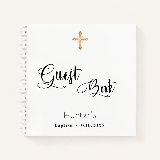 Guest book baptism white black script (Front)