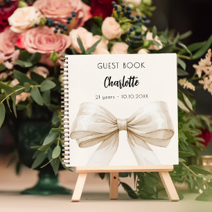 Guest book beige cream bow birthday