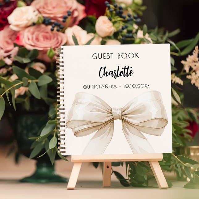Guest book beige cream bow Quinceanera (Creator Uploaded)