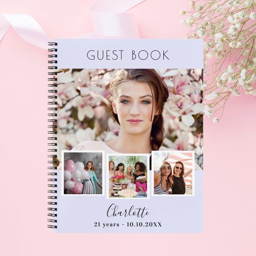 Guest book birthda lavender photo collage