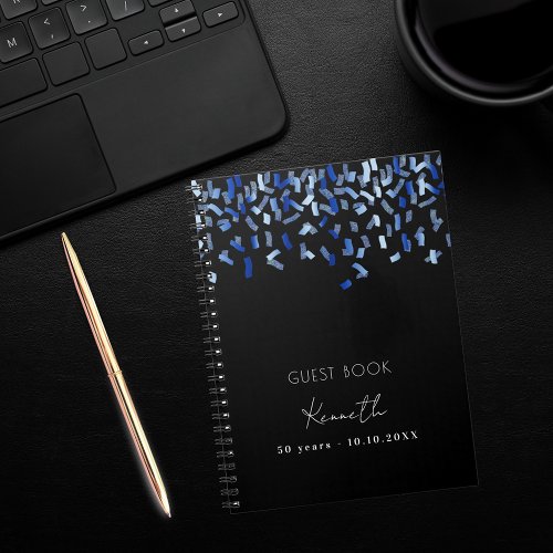 Guest book birthday black blue confetti