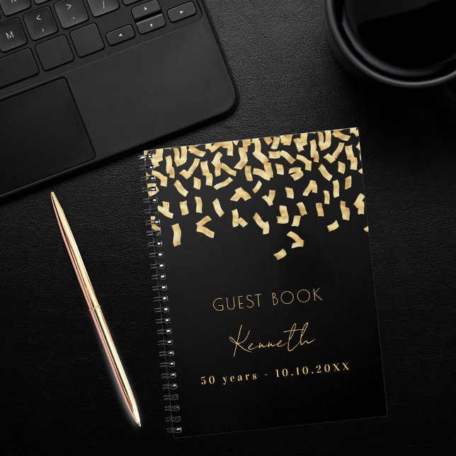 Guest book birthday black gold confetti (Creator Uploaded)