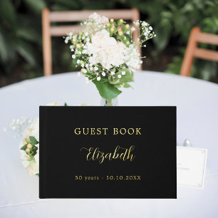 Guest book birthday black gold foil