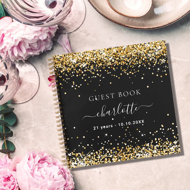 Guest book birthday black gold glitter name (Creator Uploaded)