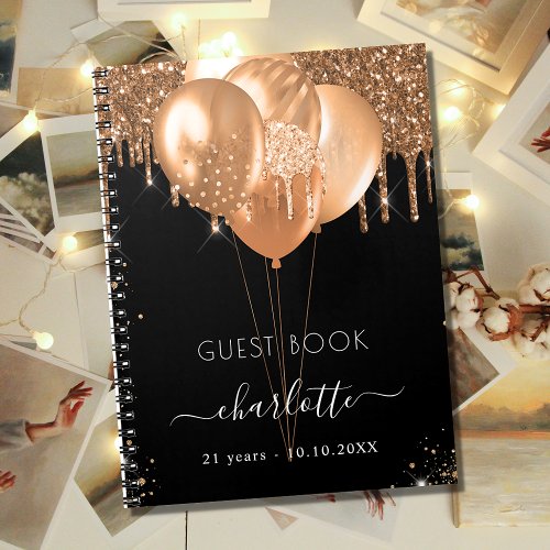 Guest book birthday black gold glitter name