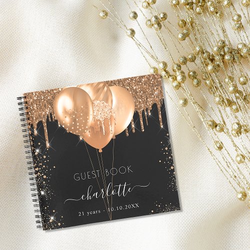 Guest book birthday black gold glitter name