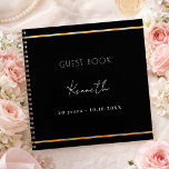 Guest book birthday black gold minimalist<br><div class="desc">A classic black background,  a faux gold frame.  Personalize and a name and age/date.</div>