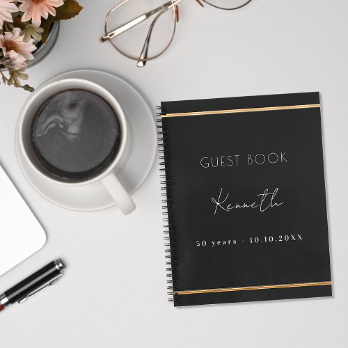 Guest book birthday black gold minimalist