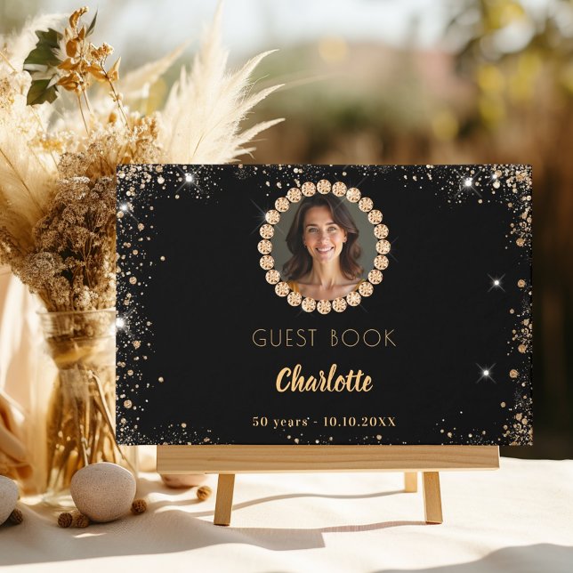 Guest book birthday black gold photo diamonds (Creator Uploaded)