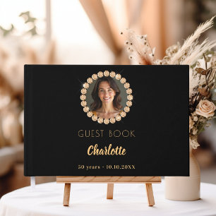 Guest book birthday black gold photo diamonds