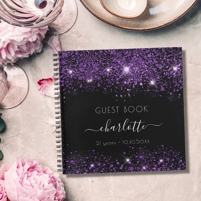 Guest book birthday black purple glitter (Creator Uploaded)