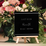 Guest book birthday black silver minimalist<br><div class="desc">A classic black background,  a faux silver looking frame.  Personalize and a name and age/date. White text.</div>
