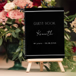 Guest book birthday black silver minimalist<br><div class="desc">A classic black background,  a faux silver looking frame.  Personalize and a name and age/date.  White text.</div>