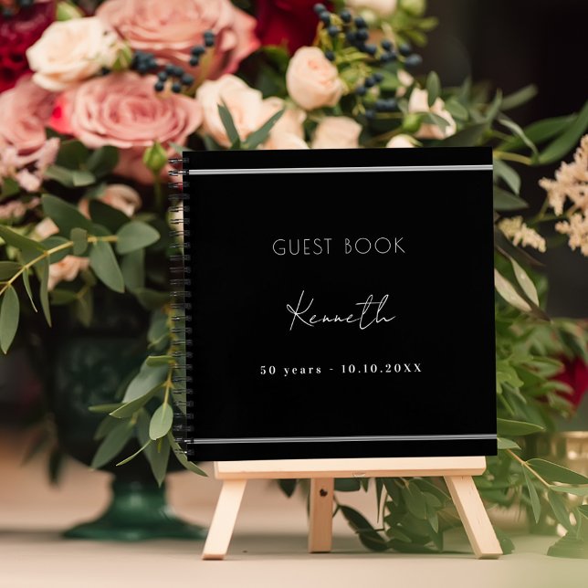 Guest book birthday black silver minimalist (Creator Uploaded)