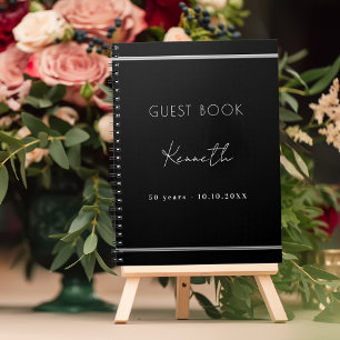 Guest book birthday black silver minimalist