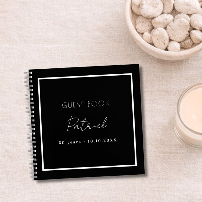 Guest book birthday black white name simple (Creator Uploaded)