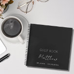 Guest book birthday black white name simple<br><div class="desc">A guest book for a 50th (or any age) birthday party.  A stylish black background. For both him and her.  Add your name,  age,  date. The name is written with a modern hand lettered style script.</div>