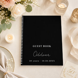 Guest book birthday black white name simple guy