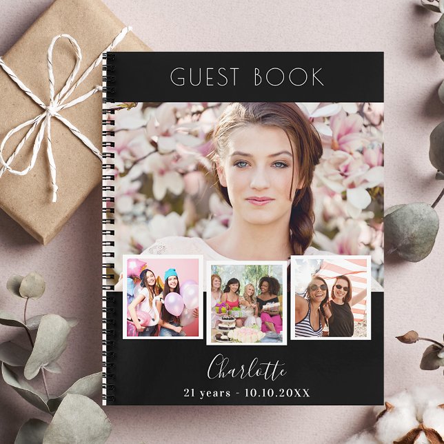 Guest book birthday black white photo collage (Creator Uploaded)