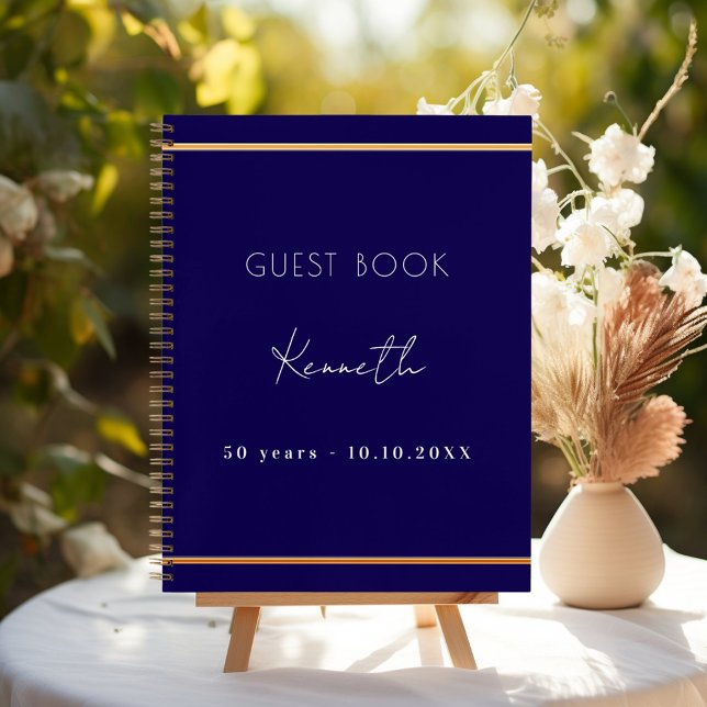 Guest book birthday blue gold minimalist (Creator Uploaded)