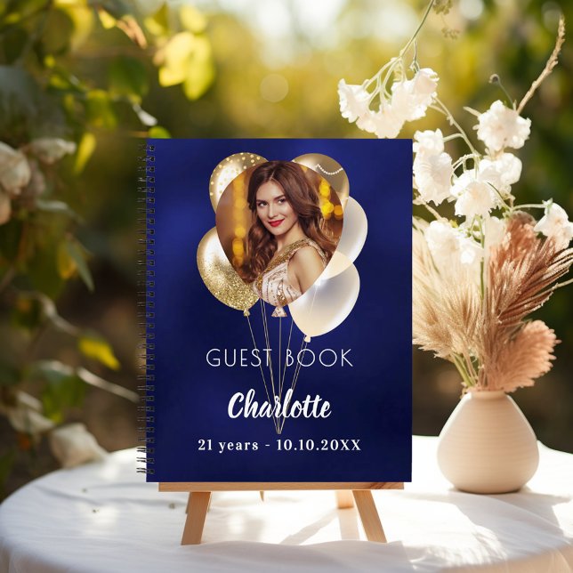 Guest book birthday blue photo gold balloons (Creator Uploaded)