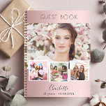 Guest book birthday blush pink photo collage<br><div class="desc">Create your own unique photo collage. Use four,  4 of your favorite photo.   Personalize and a name and age/dates. A blush pink gradient background,  black text.</div>
