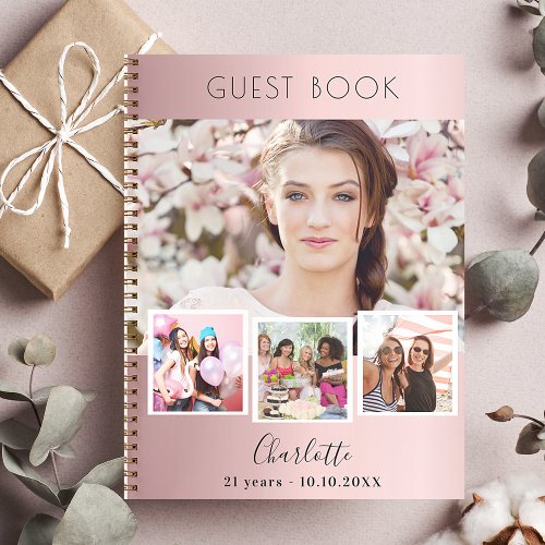 Guest book birthday blush pink photo collage