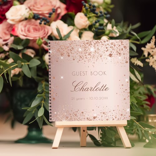 Guest book birthday blush rose gold name