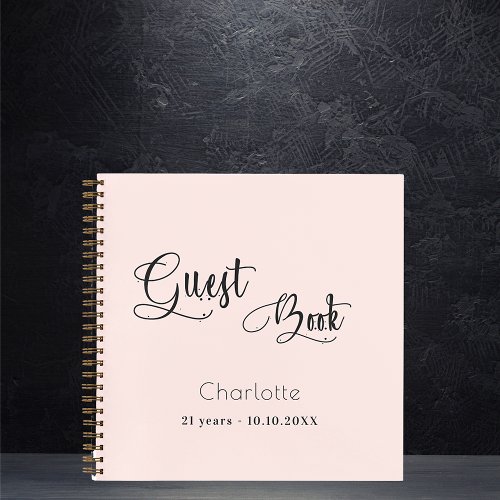 Guest book birthday blush rose gold script