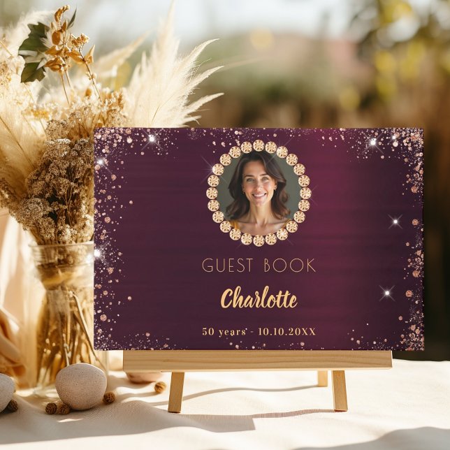 Guest book birthday burgundy photo diamonds (Creator Uploaded)