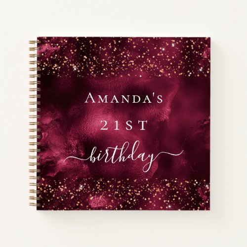 Guest book birthday burgundy rose gold glitter