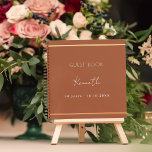 Guest book birthday burnt orange gold minimalist<br><div class="desc">A burnt orange colored background,  a faux gold frame.  Personalize and a name and age/date.</div>