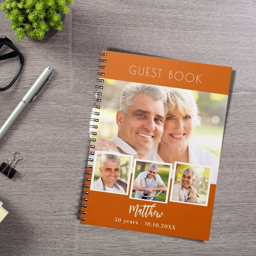 Guest book birthday burnt orange photo collage