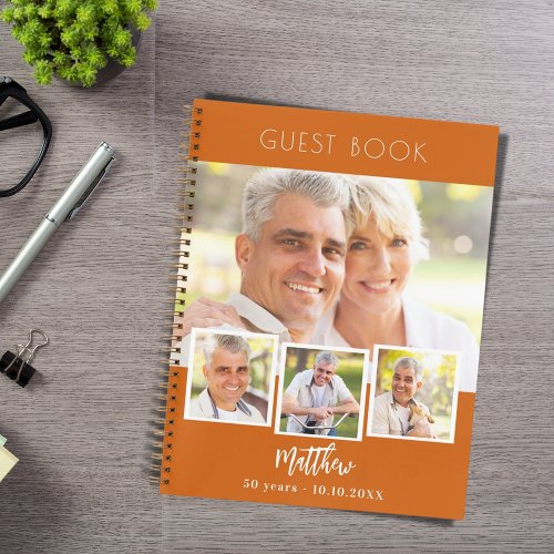 Guest book birthday burnt orange photo collage