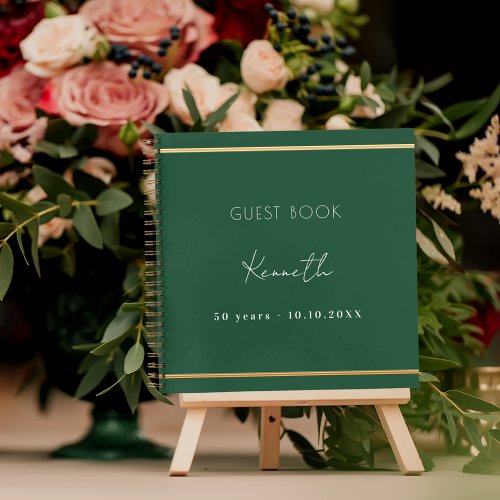 Guest book birthday emerald green gold minimalist