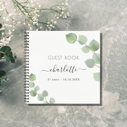 Guest book birthday eucalyptus greenery