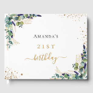 Guest book birthday eucalyptus greenery glitter