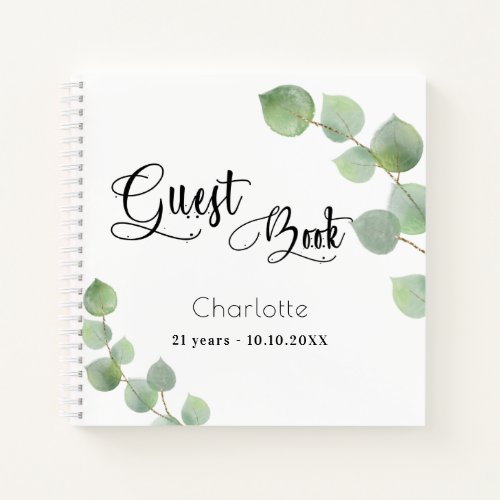 Guest book birthday eucalyptus greenery script
