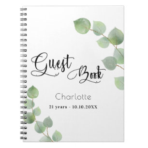 Guest book birthday eucalyptus greenery script