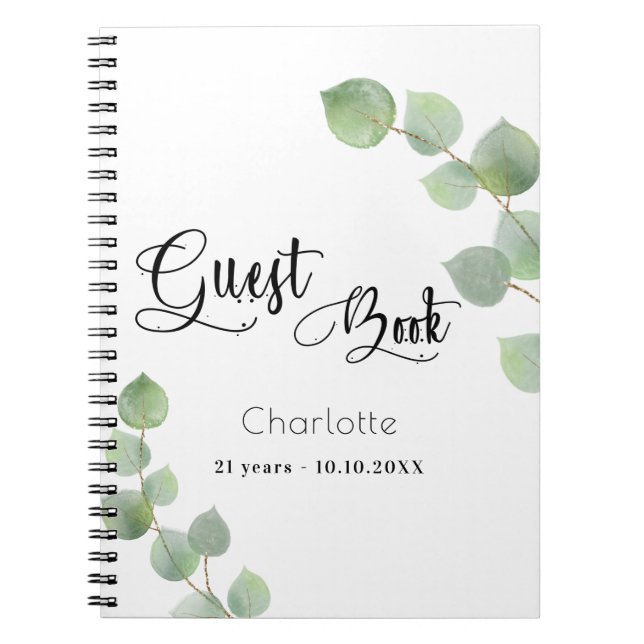 Guest book birthday eucalyptus greenery script (Front)