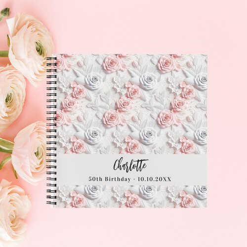 Guest book birthday flowers pink white name