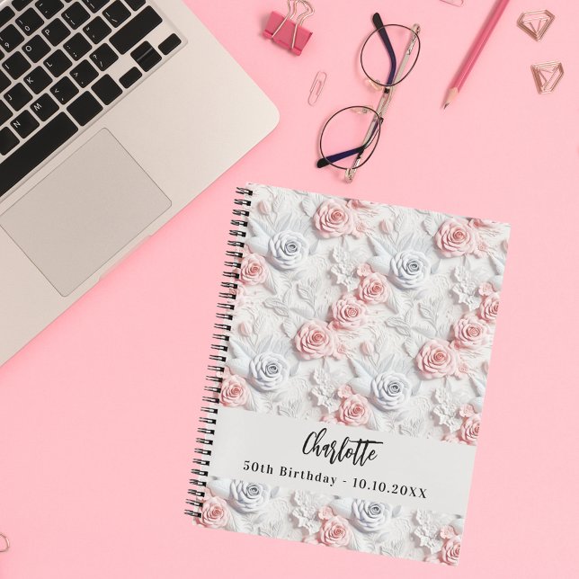 Guest book birthday flowers pink white name (Creator Uploaded)